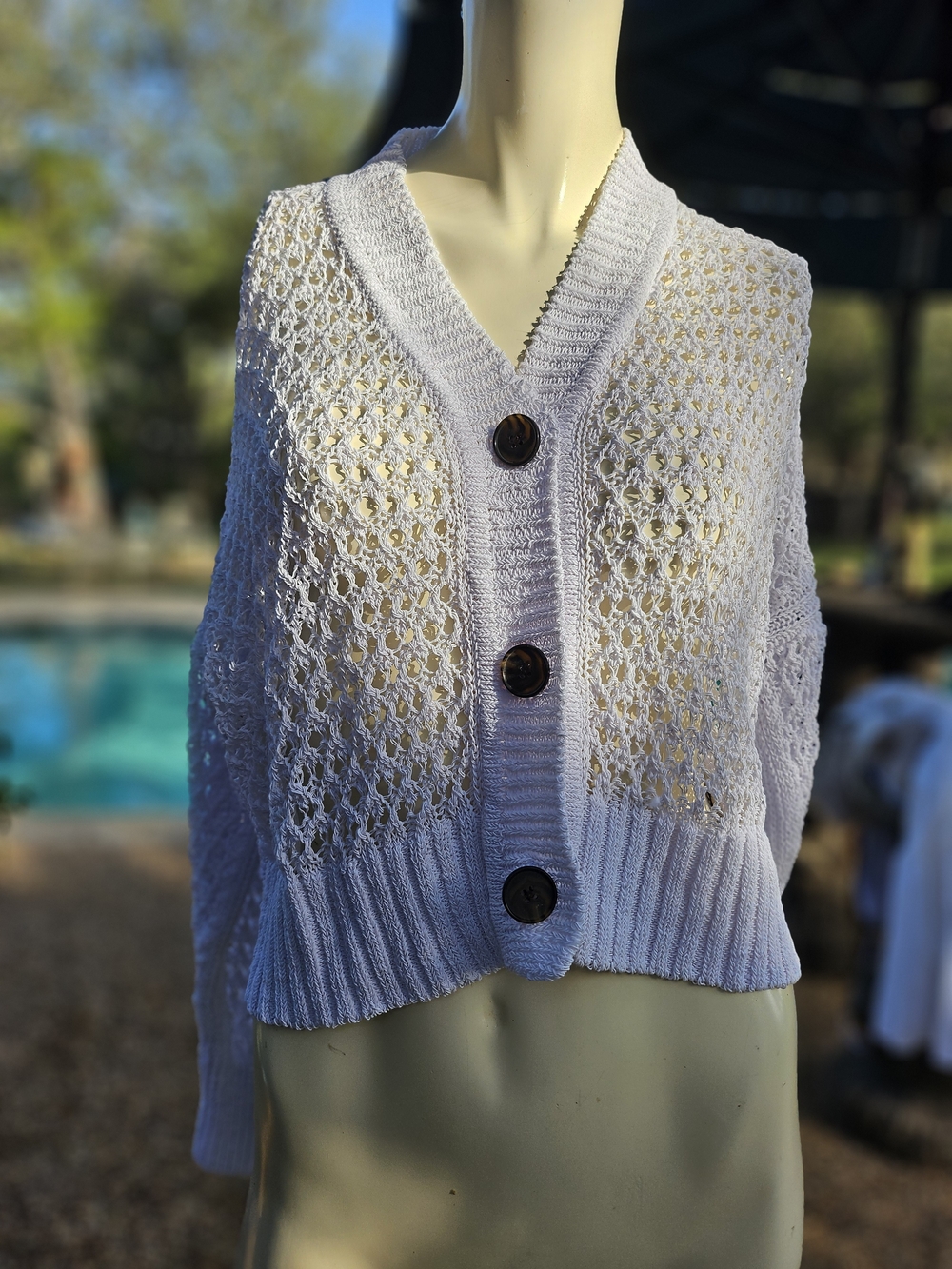 Madewell White Open-Knit Button-Front Women's Sweater Cardigan XS